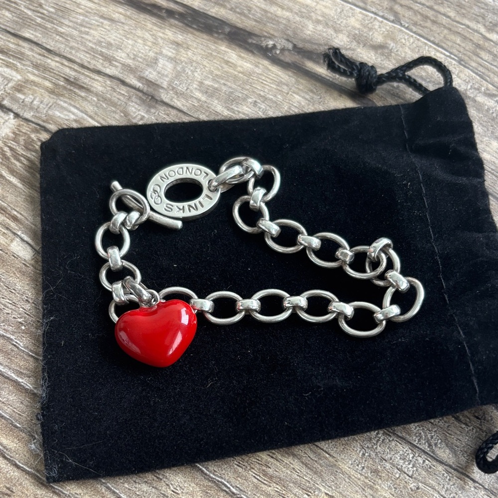 Red Heart Charm Silver Bracelet